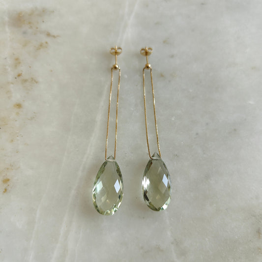 14K Gold Green Amethyst Earrings, Natural Green Amethyst Stud Earrings, 14K Solid Yellow Gold Earrings, February Birthstone, Christmas Gift