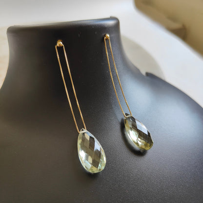 14K Gold Green Amethyst Earrings, Natural Green Amethyst Stud Earrings, 14K Solid Yellow Gold Earrings, February Birthstone, Christmas Gift