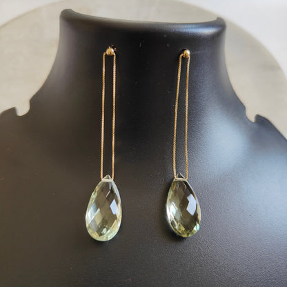 14K Gold Green Amethyst Earrings, Natural Green Amethyst Stud Earrings, 14K Solid Yellow Gold Earrings, February Birthstone, Christmas Gift