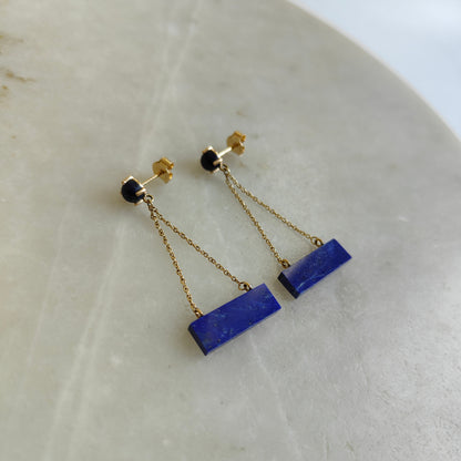 Natural Lapis Lazuli Earrings, 14K Solid Yellow Gold Earrings, September Birthstone Earrings, Lapis Lazuli Jewelry, Christmas Present