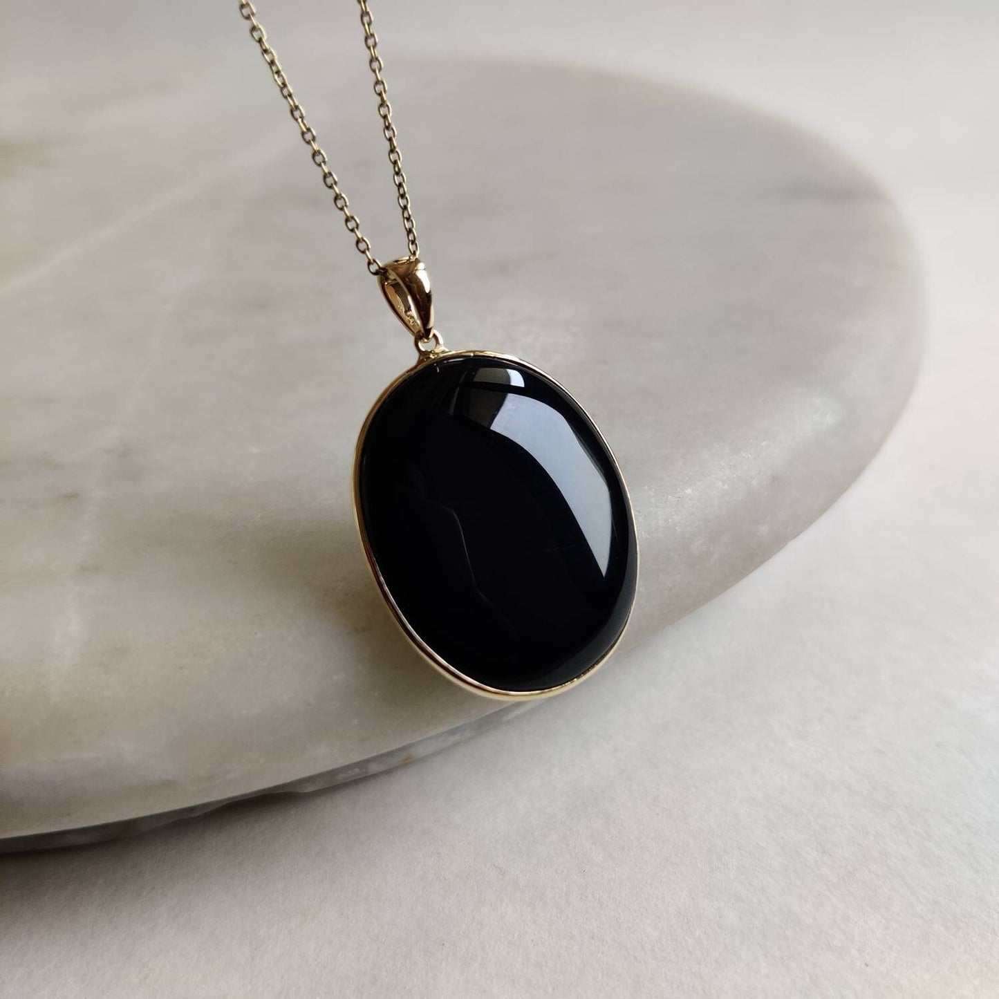 Natural Black Onyx Pendant, 14K Solid Yellow Gold Black Onyx Pendant, December Birthstone Pendant, Christmas Gift, Black Onyx Jewelry