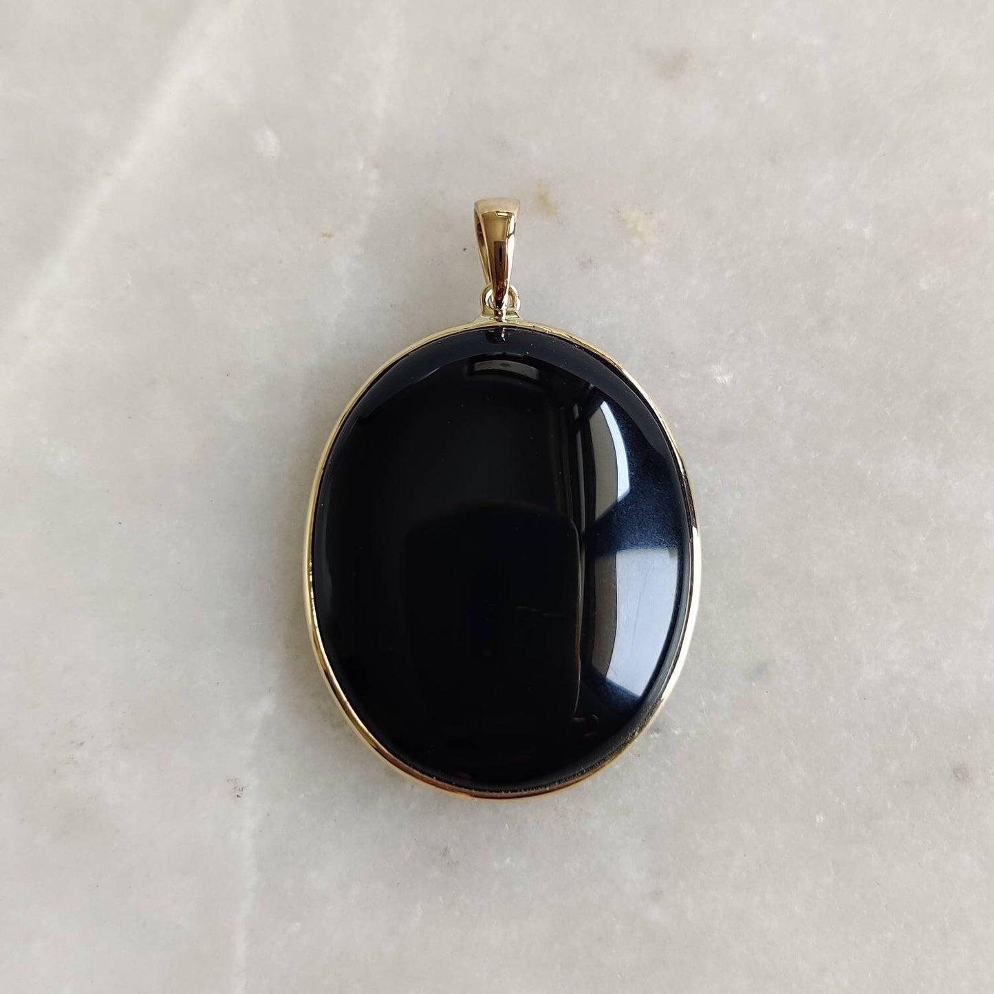 Natural Black Onyx Pendant, 14K Solid Yellow Gold Black Onyx Pendant, December Birthstone Pendant, Christmas Gift, Black Onyx Jewelry