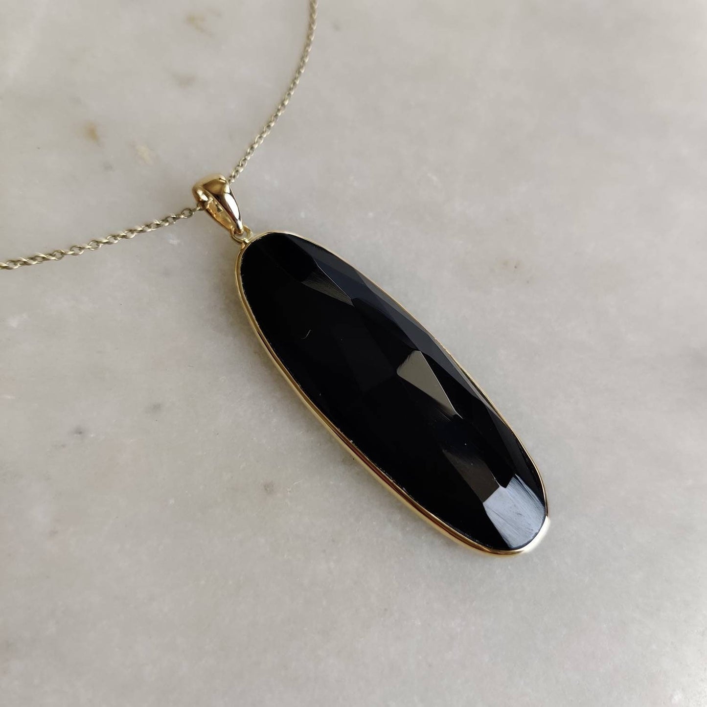 Natural Black Onyx Pendant, 14K Solid Yellow Gold Onyx Pendant, December Birthstone Pendant, Natural Onyx Jewelry, Christmas Present