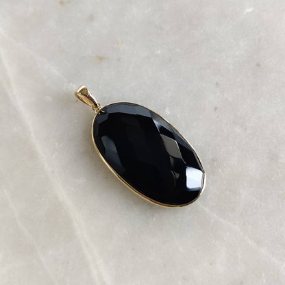 Natural Black Onyx Pendant, 14K Solid Gold Black Onyx Pendant, Solid Gold Pendant Necklace, December Birthstone, Christmas Gift