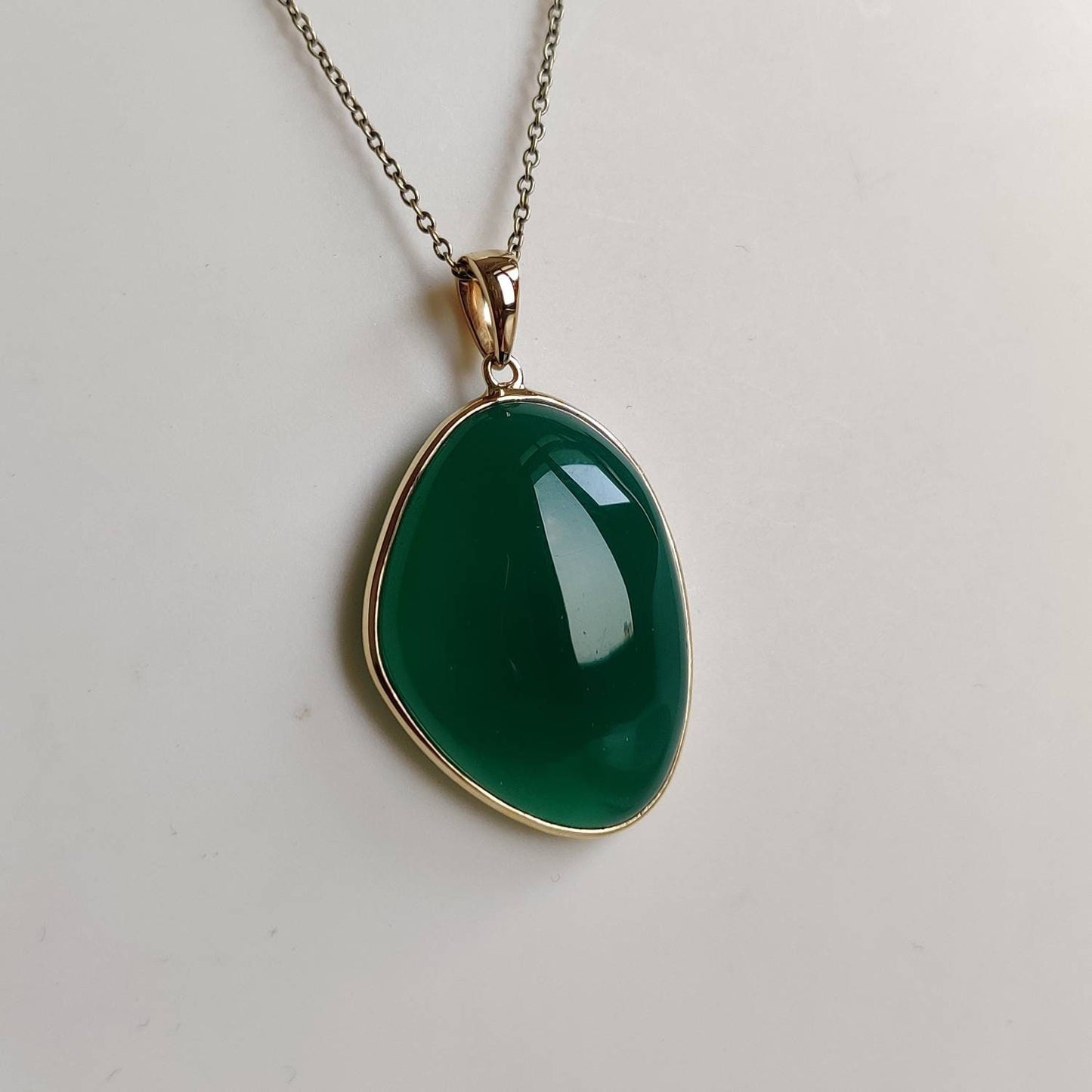 Natural Green Onyx Pendant, 14K Solid Gold Green Onyx Pendant, Yellow Gold Bezel Pendant, May Birthstone, Christmas Gift, Green Onyx Jewelry