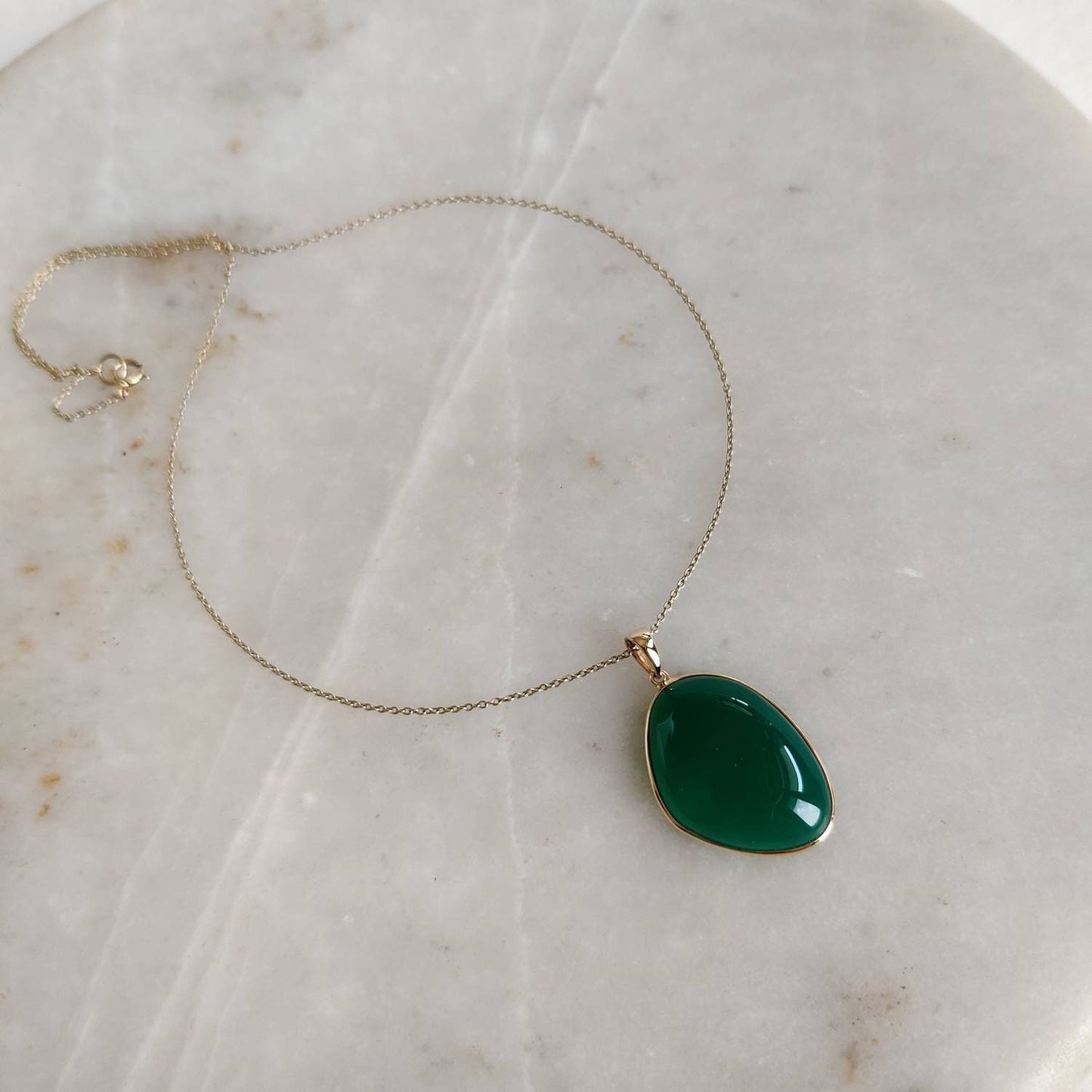 Natural Green Onyx Pendant, 14K Solid Gold Green Onyx Pendant, Yellow Gold Bezel Pendant, May Birthstone, Christmas Gift, Green Onyx Jewelry