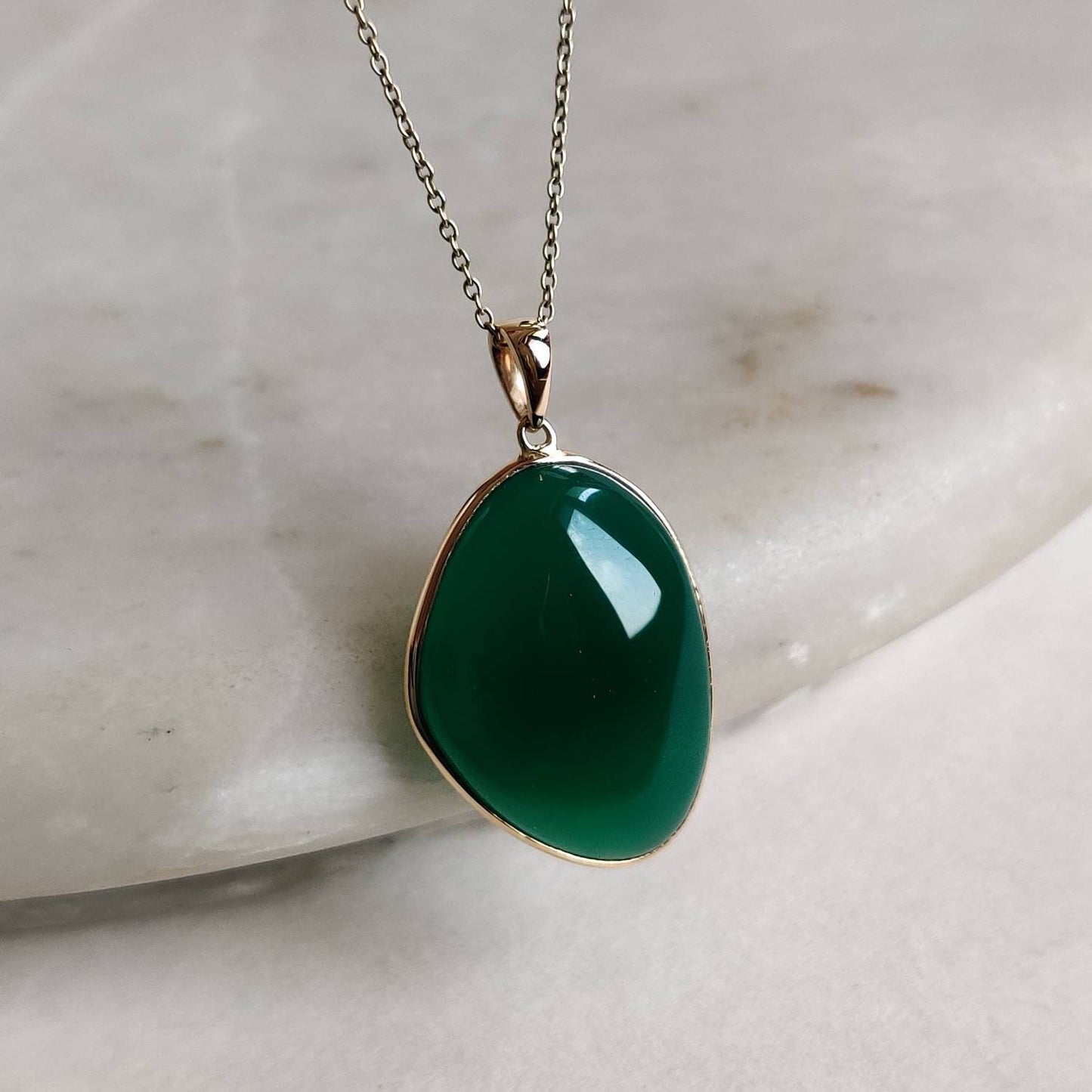 Natural Green Onyx Pendant, 14K Solid Gold Green Onyx Pendant, Yellow Gold Bezel Pendant, May Birthstone, Christmas Gift, Green Onyx Jewelry