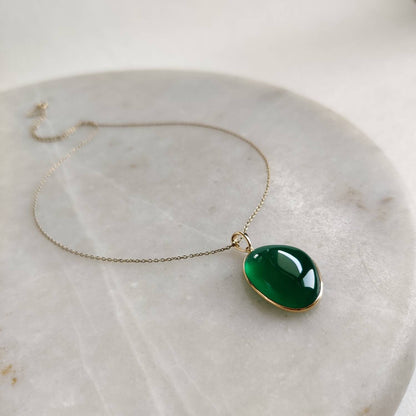 Natural Green Onyx Pendant, 14K Solid Yellow Gold Green Onyx Pendant, Bezel Pendant, May Birthstone, Christmas Gift, Green Onyx Jewelry