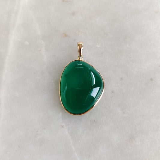 Natural Green Onyx Pendant, 14K Solid Yellow Gold Green Onyx Pendant, Bezel Pendant, May Birthstone, Christmas Gift, Green Onyx Jewelry