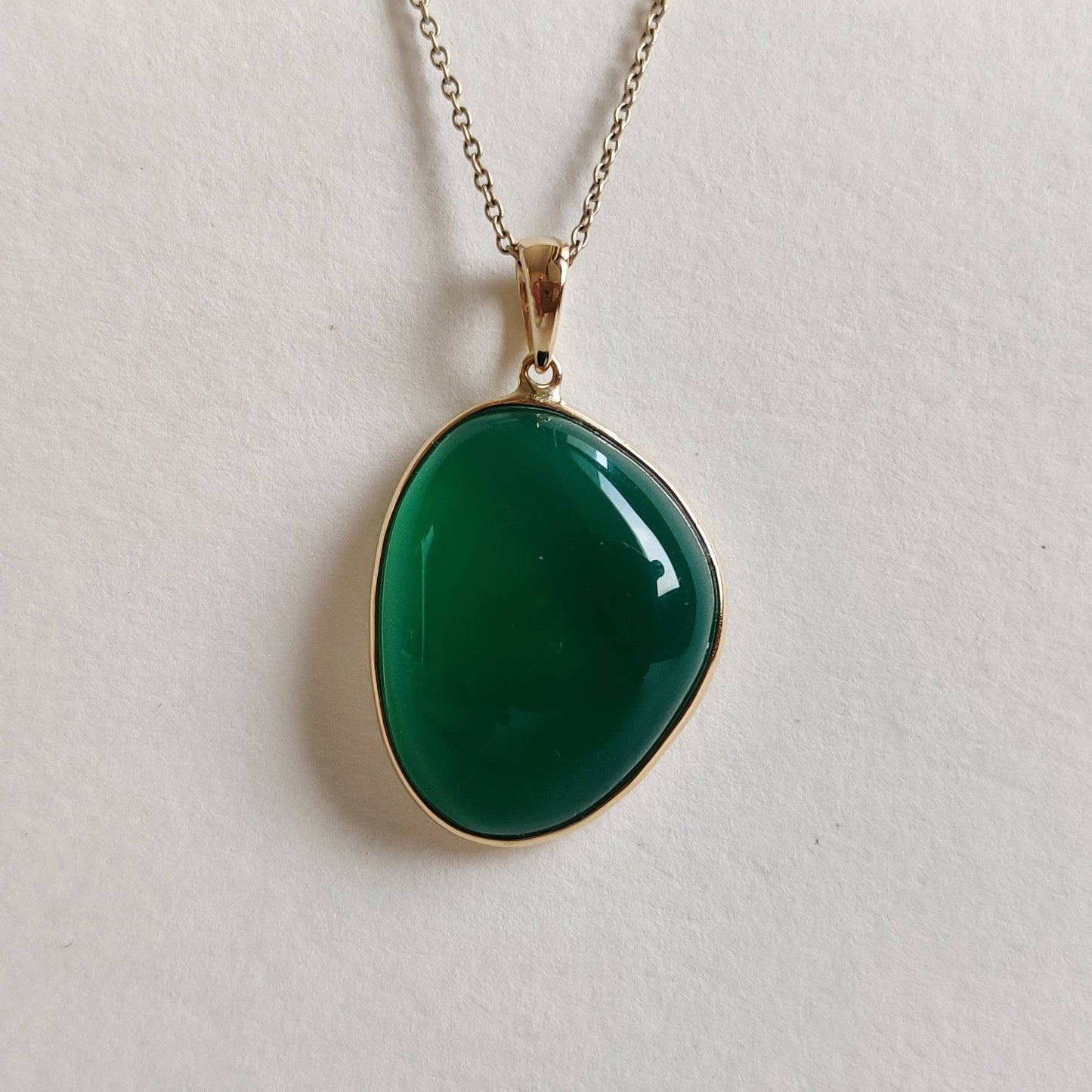 Natural Green Onyx Pendant, 14K Solid Yellow Gold Green Onyx Pendant, Bezel Pendant, May Birthstone, Christmas Gift, Green Onyx Jewelry