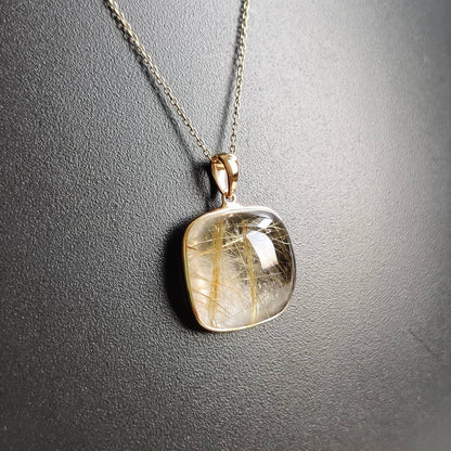 Natural Golden Rutile Pendant, 14K Solid Gold Rutile Pendant, Solid Gold Pendant Necklace, April Birthstone, Christmas Gift, Bezel Pendant