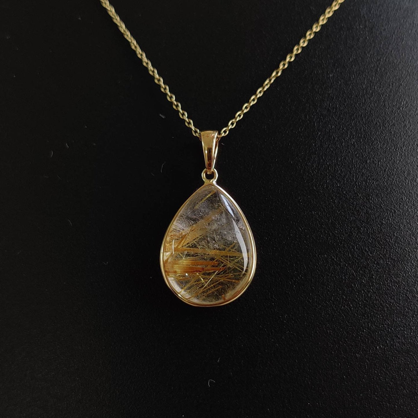 Natural Golden Rutile Pendant, 14K Solid Gold Rutile Pendant, Solid Gold Pendant Necklace, April Birthstone, Christmas Gift, Bezel Pendant