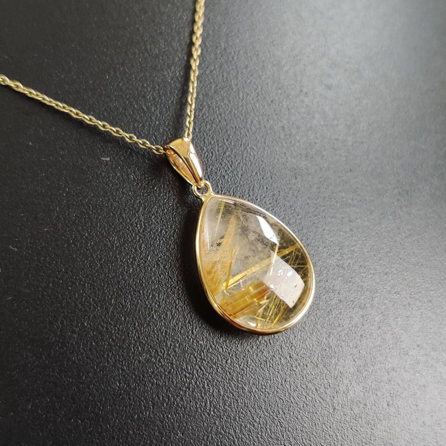 Natural Golden Rutile Pendant, 14K Solid Gold Rutile Pendant, Solid Gold Pendant Necklace, April Birthstone, Christmas Gift, Bezel Pendant