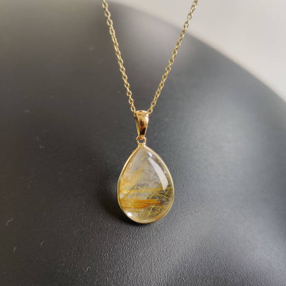 Natural Golden Rutile Pendant, 14K Solid Gold Rutile Pendant, Solid Gold Pendant Necklace, April Birthstone, Christmas Gift, Bezel Pendant