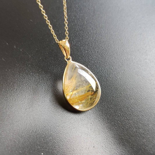 Natural Golden Rutile Pendant, 14K Solid Gold Rutile Pendant, Solid Gold Pendant Necklace, April Birthstone, Christmas Gift, Bezel Pendant