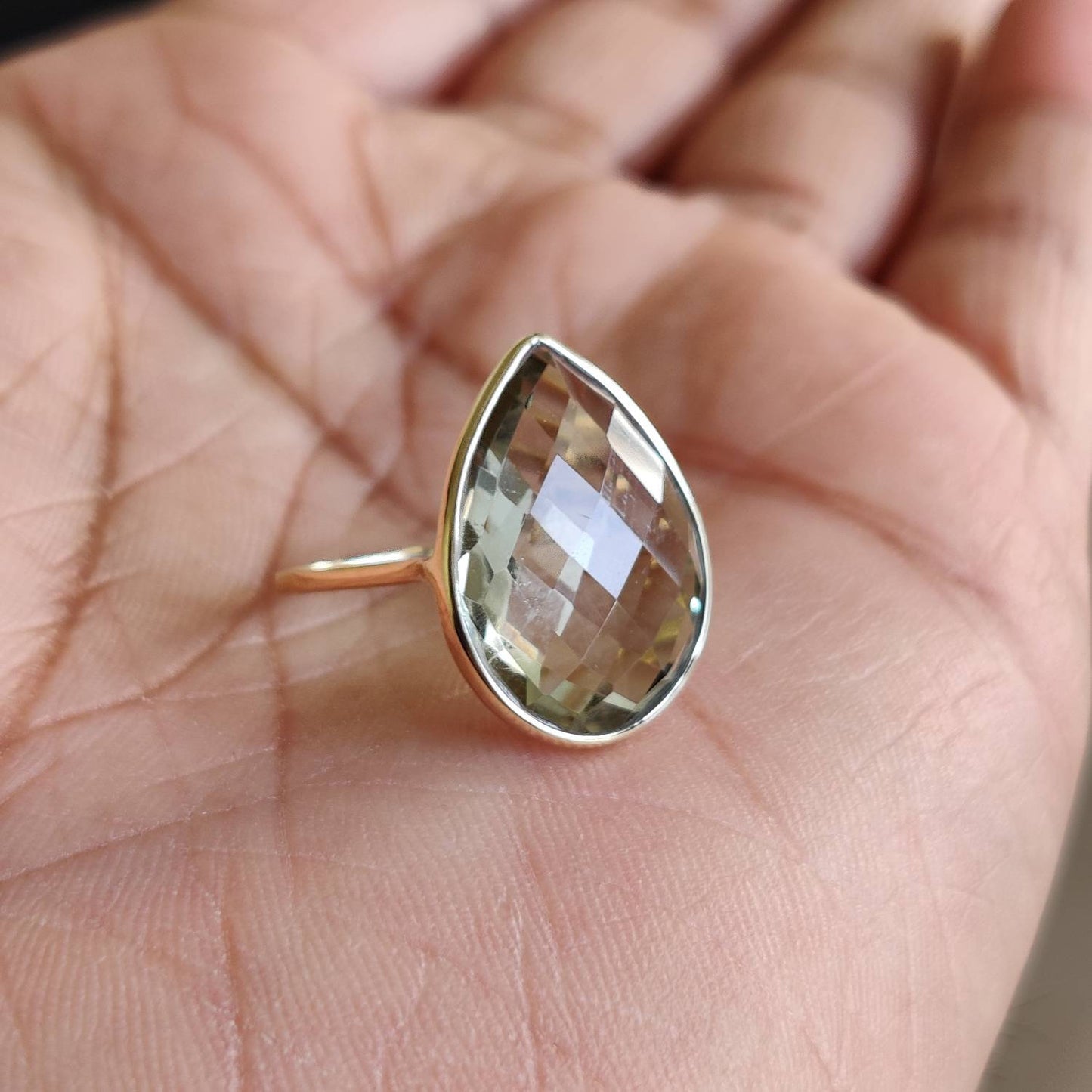 Natural Green Amethyst Ring, 14K Solid Gold Ring, 14k Gold Green Amethyst Ring, Natural Amethyst Bezel Ring, February Birthstone