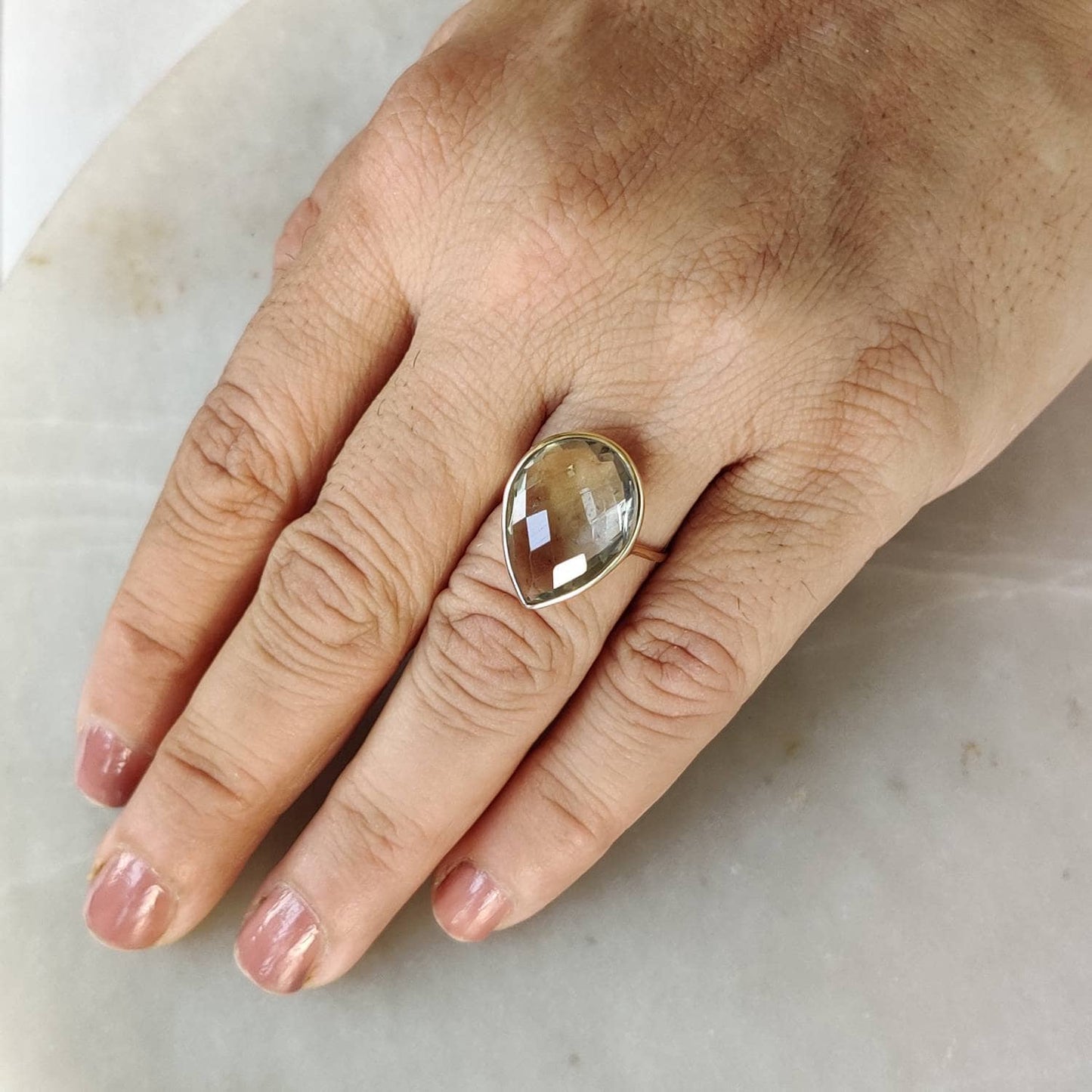 Natural Green Amethyst Ring, 14K Solid Gold Ring, 14k Gold Green Amethyst Ring, Natural Amethyst Bezel Ring, February Birthstone