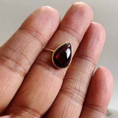 Natural Garnet Ring, 14K Solid Yellow Gold Garnet Ring, Garnet Bezel Ring, Garnet Jewelry, January Birthstone, Christmas Present