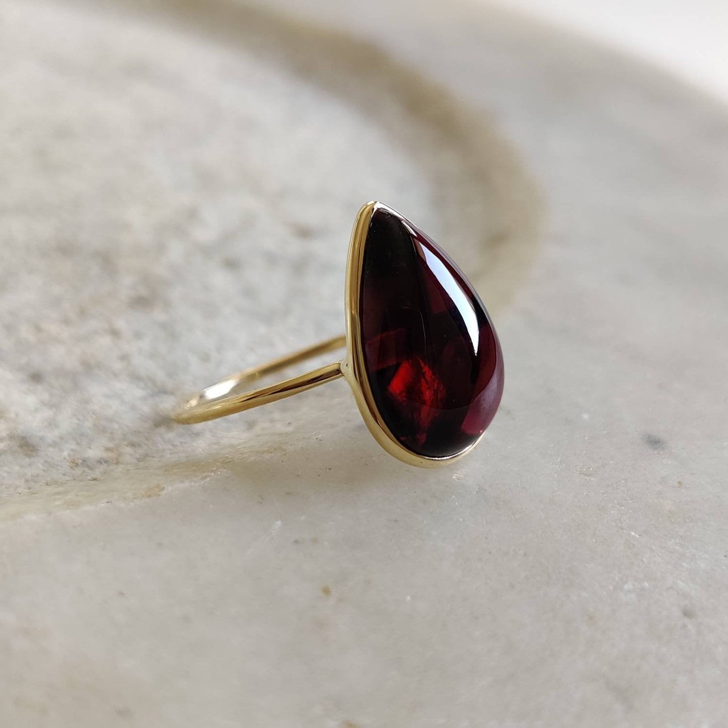 Natural Garnet Ring, 14K Solid Yellow Gold Garnet Ring, Garnet Bezel Ring, Garnet Jewelry, January Birthstone, Christmas Present