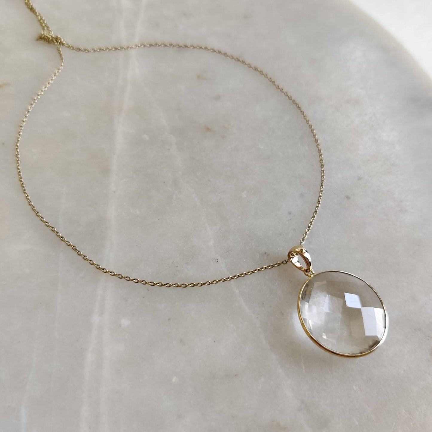 Natural Clear Quartz Pendant, 14K Solid Yellow Gold Clear Quartz Pendant, Clear Quartz Jewelry, April Birthstone Pendant, Christmas Present