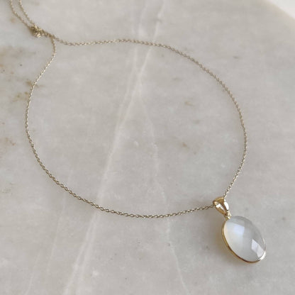 Natural White Moonstone Pendant, 14K Solid Yellow Gold White Moonstone Pendant, June Birthstone, Anniversary Gift, White Moonstone Jewelry