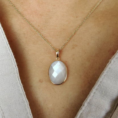 Natural White Moonstone Pendant, 14K Solid Yellow Gold White Moonstone Pendant, June Birthstone, Anniversary Gift, White Moonstone Jewelry