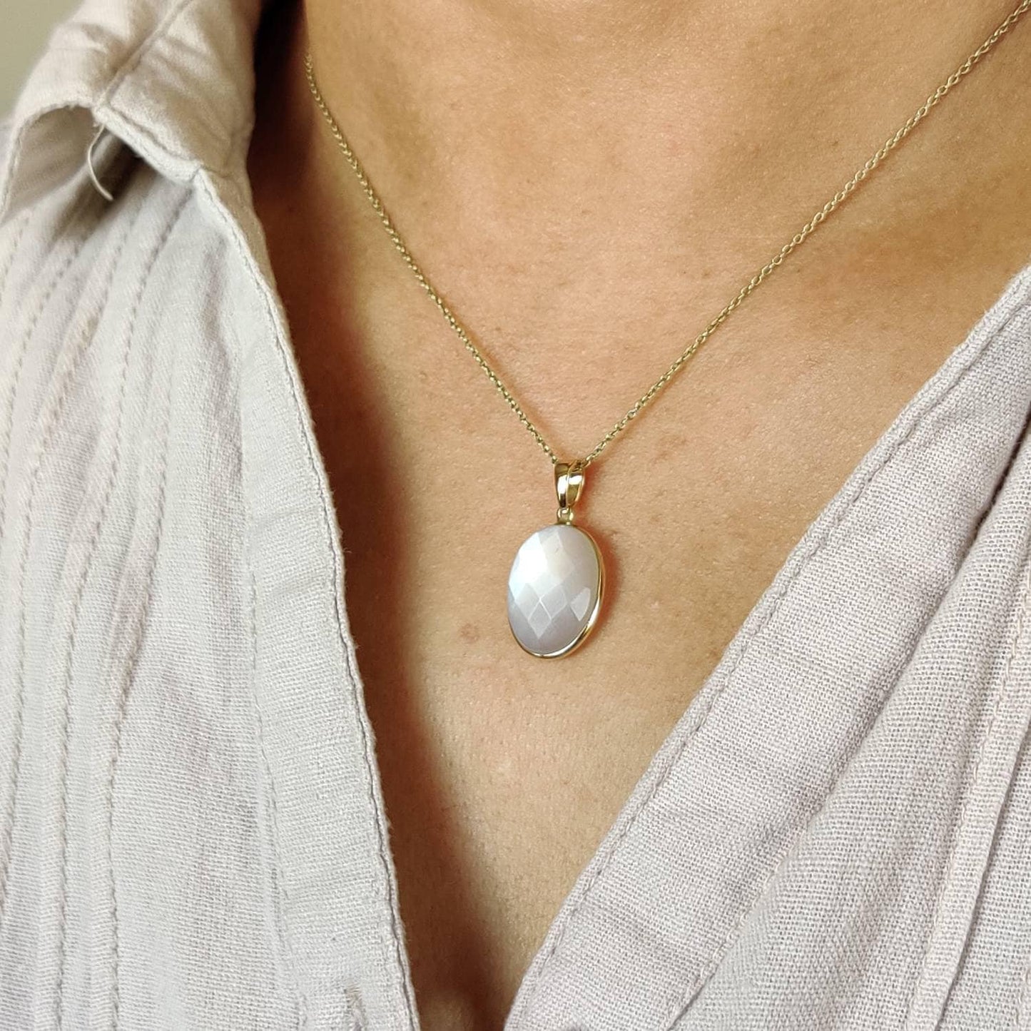 Natural White Moonstone Pendant, 14K Solid Yellow Gold White Moonstone Pendant, June Birthstone, Anniversary Gift, White Moonstone Jewelry