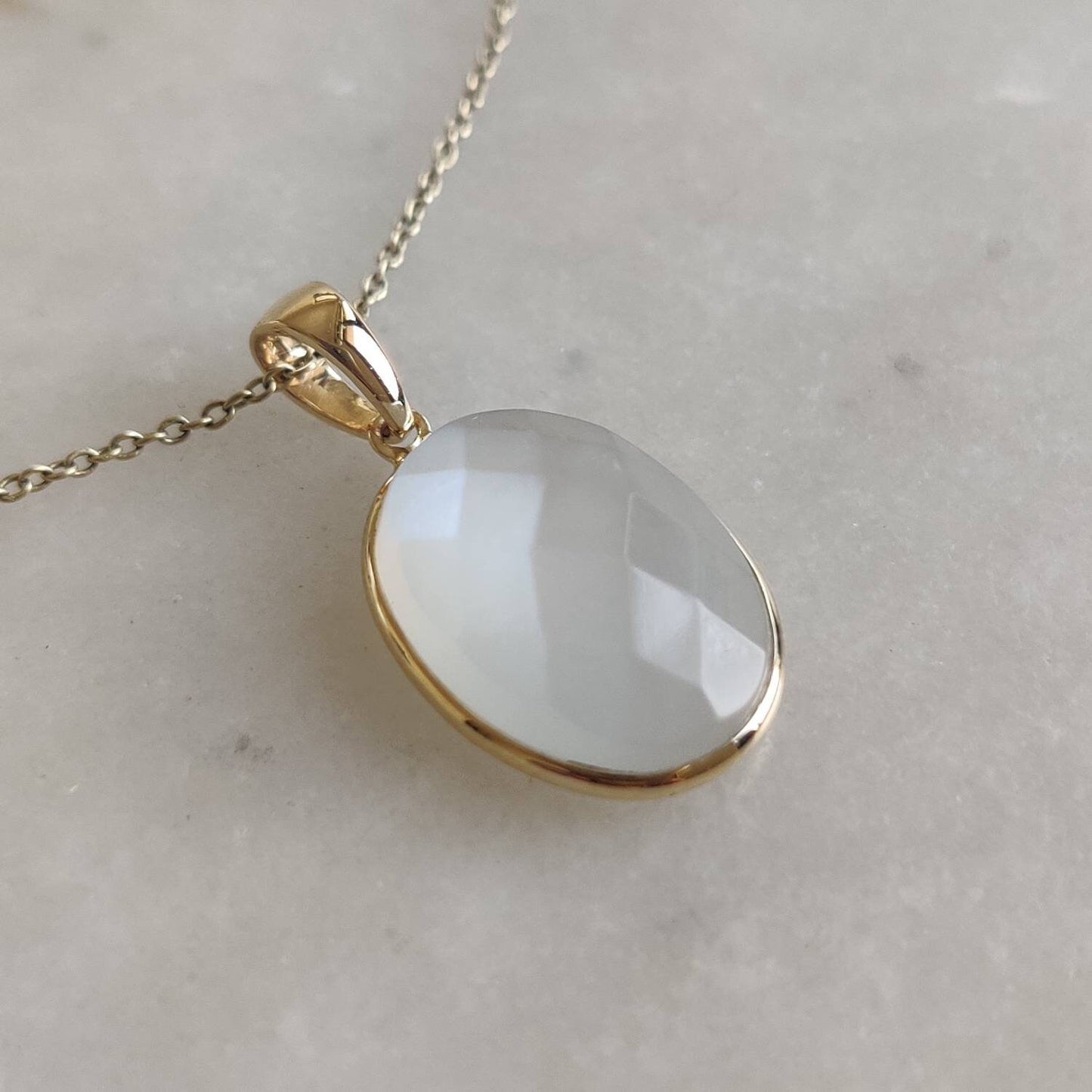 Natural White Moonstone Pendant, 14K Solid Yellow Gold White Moonstone Pendant, June Birthstone, Anniversary Gift, White Moonstone Jewelry