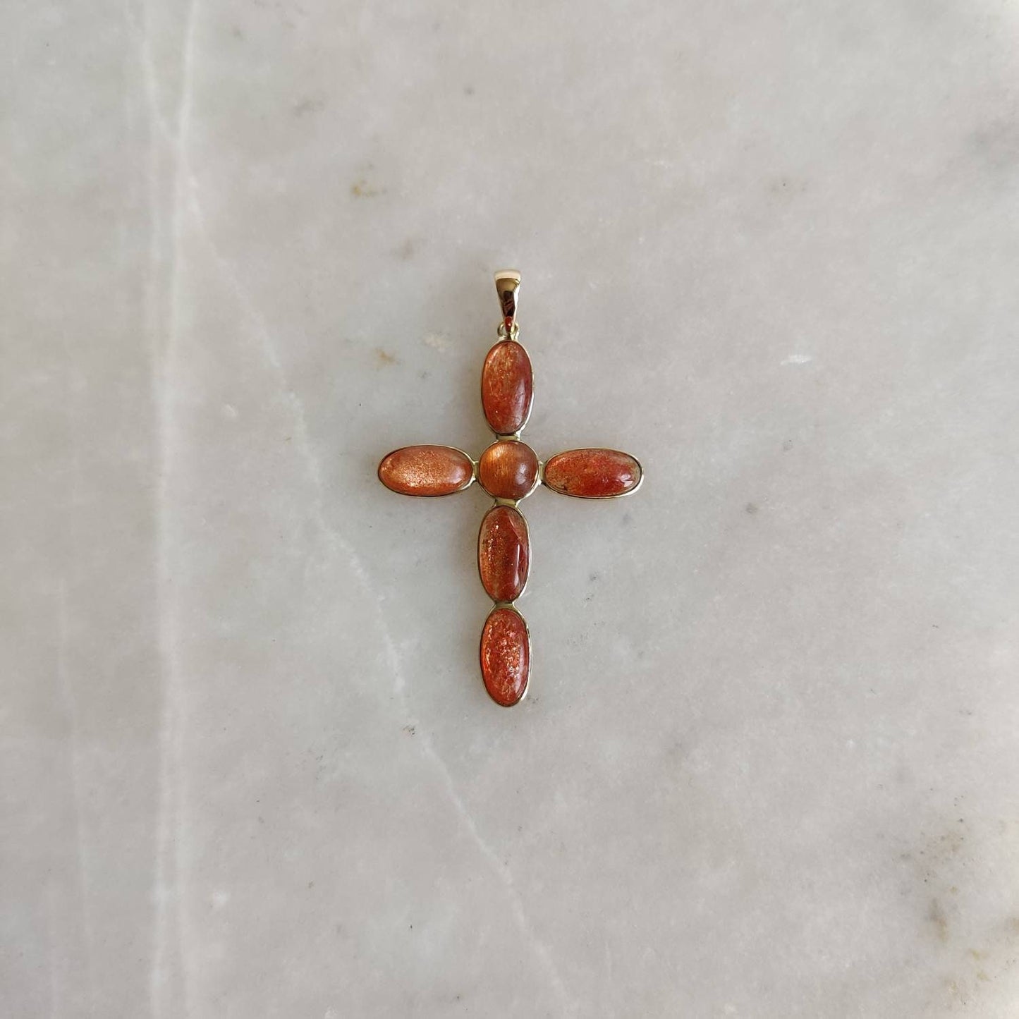 Natural Sunstone Pendant, Holy Cross Pendant, 14K Solid Gold Sunstone Cross Pendant, Feldspar Crystal Pendant, July August Birthstone