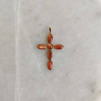 Natural Sunstone Pendant, Holy Cross Pendant, 14K Solid Gold Sunstone Cross Pendant, Feldspar Crystal Pendant, July August Birthstone