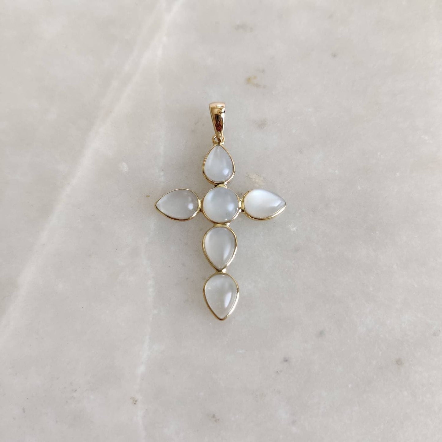 Natural White Moonstone Pendant, 14K Solid Yellow Gold Moonstone Pendant, Cross Pendant, June Birthstone, Christmas Gift, Moonstone Jewelry