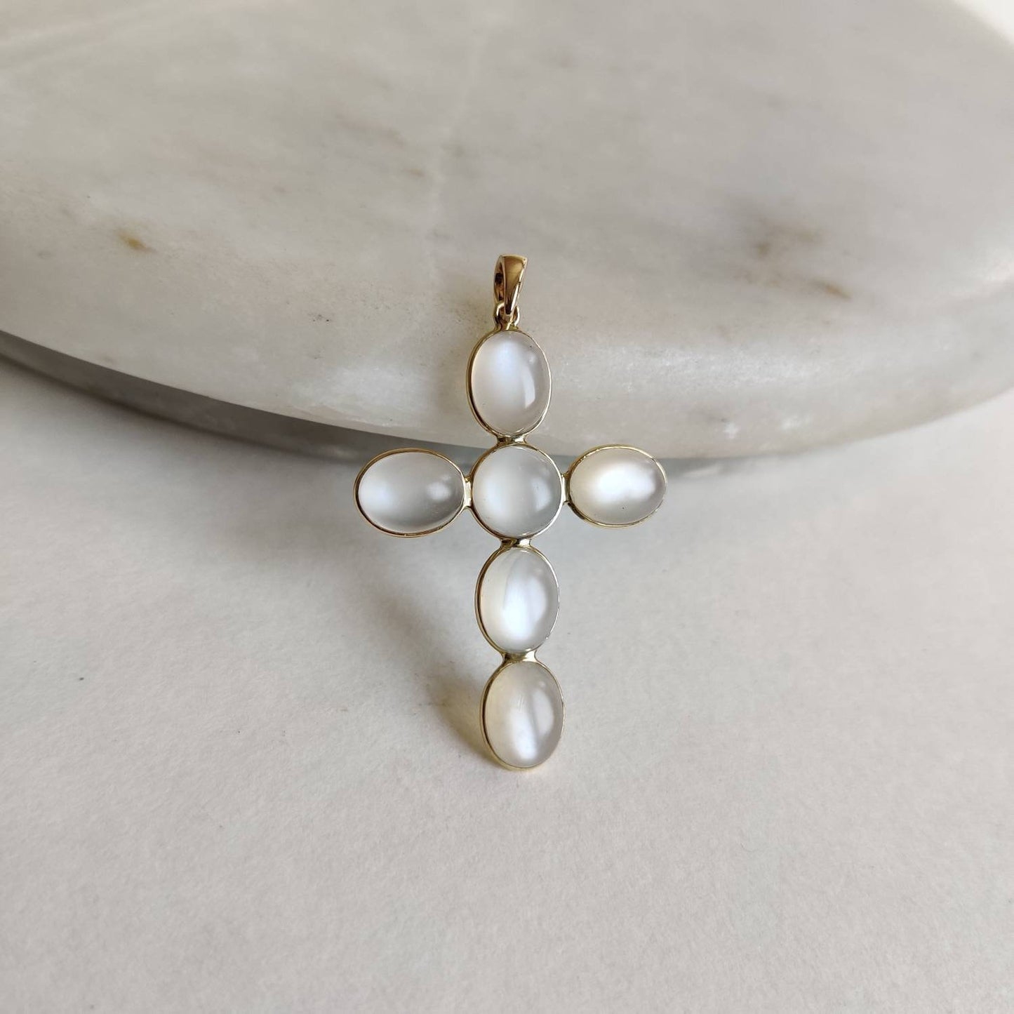 Natural White Moonstone Pendant, 14K Solid Yellow Gold Moonstone Pendant, June Birthstone, Christmas Gift, Cross Pendant, Moonstone Jewelry