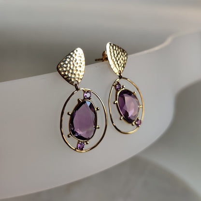 14K Gold Purple Amethyst Earrings, Natural Purple Amethyst  Earrings, 14K Solid Yellow Gold Earrings, February Birthstone, Christmas Gift