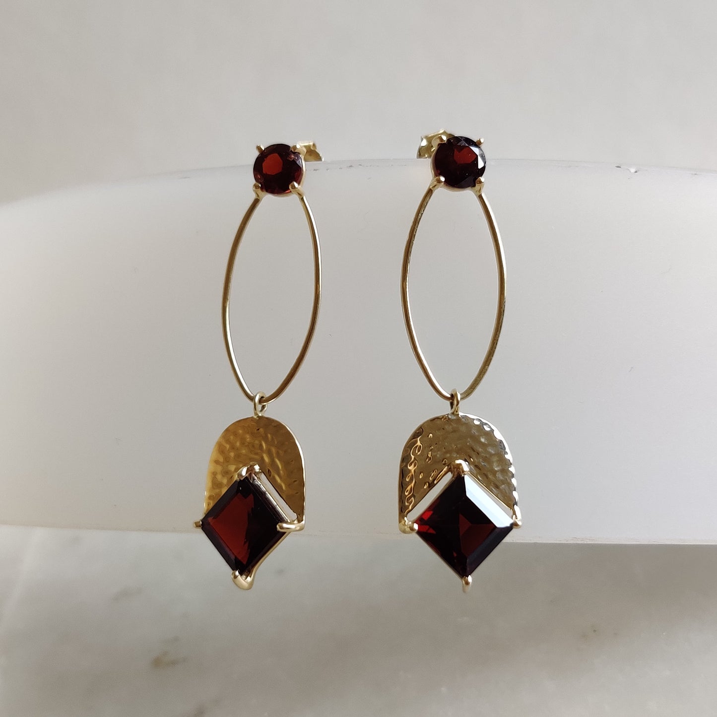 14K Gold Garnet Earrings, Natural Garnet Drop Earrings, 14K Solid Yellow Gold Earrings, January Birthstone, Christmas Gift, Garnet Earring