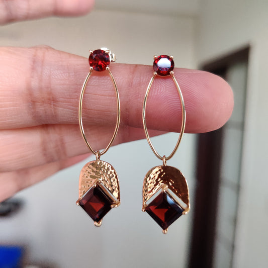 14K Gold Garnet Earrings, Natural Garnet Drop Earrings, 14K Solid Yellow Gold Earrings, January Birthstone, Christmas Gift, Garnet Earring