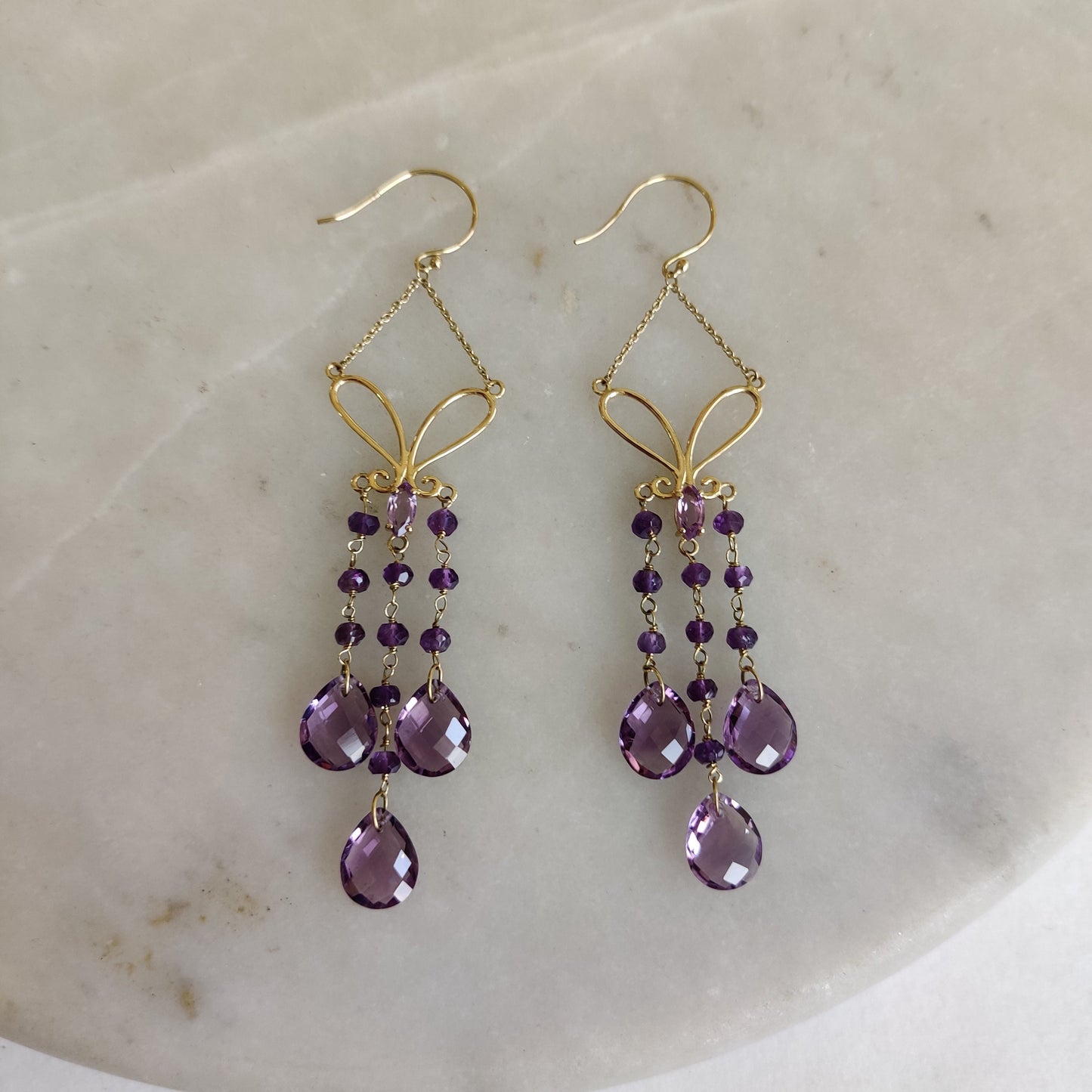 14K Gold Amethyst Earrings, Natural Amethyst Earrings, 14K Solid Yellow Gold Earrings, February Birthstone, Drop Earrings, Christmas Gift