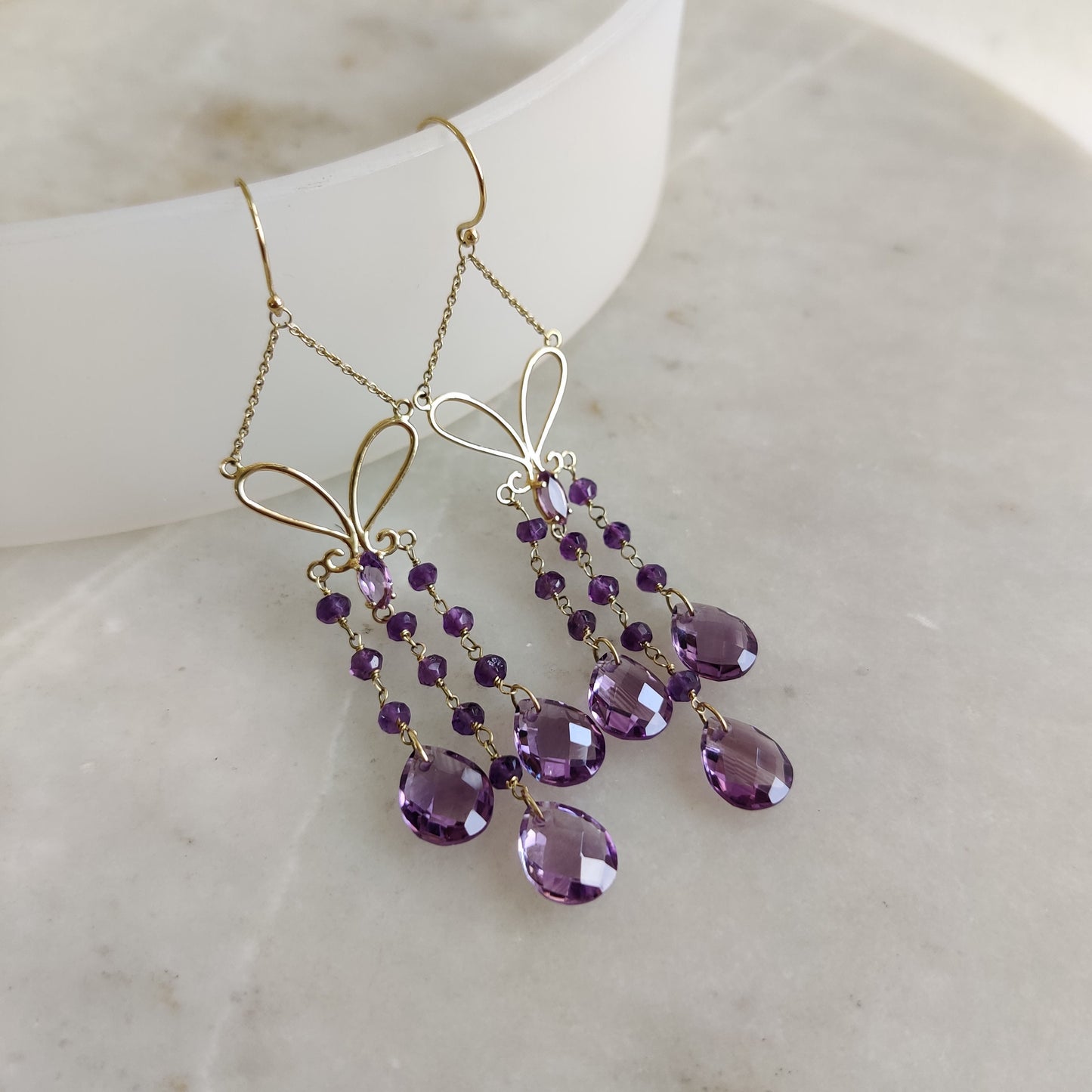 14K Gold Amethyst Earrings, Natural Amethyst Earrings, 14K Solid Yellow Gold Earrings, February Birthstone, Drop Earrings, Christmas Gift