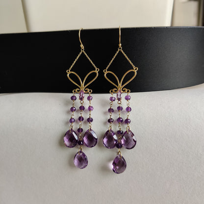 14K Gold Amethyst Earrings, Natural Amethyst Earrings, 14K Solid Yellow Gold Earrings, February Birthstone, Drop Earrings, Christmas Gift