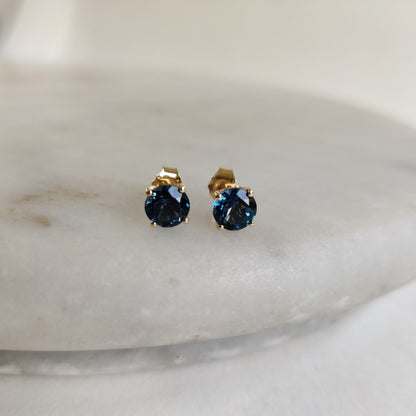 Natural London Blue Topaz Stud Earrings, 14K Solid Yellow Gold London Blue Topaz Earrings, December Birthstone, Birthday Gift, Topaz Jewelry