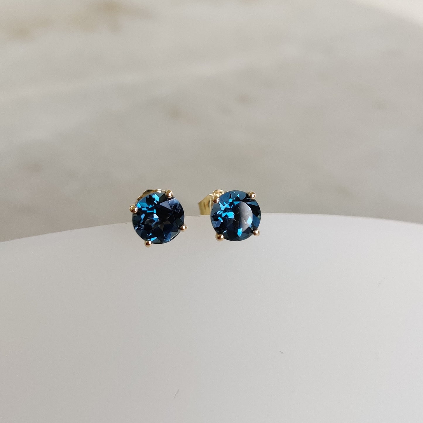 Natural London Blue Topaz Stud Earrings, 14K Solid Yellow Gold London Blue Topaz Earrings, December Birthstone, Birthday Gift, Topaz Jewelry