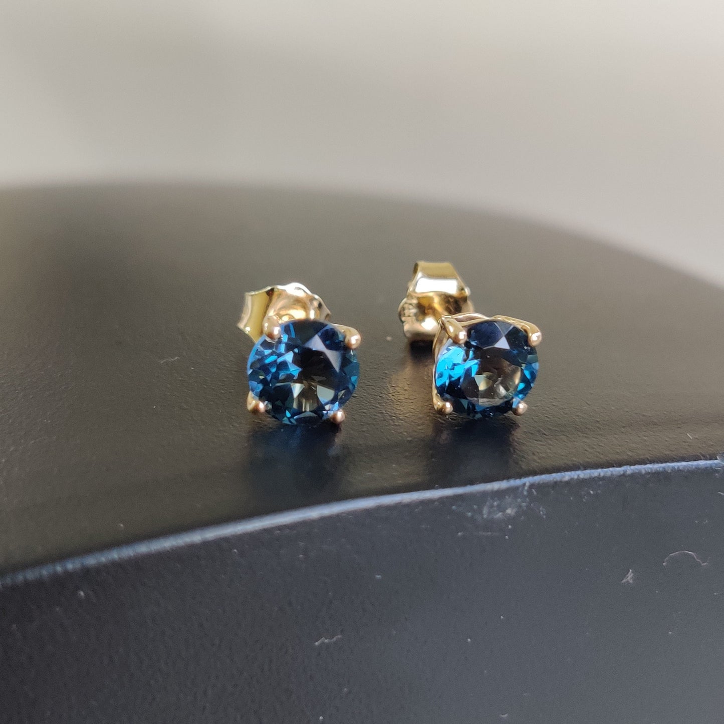 Natural London Blue Topaz Stud Earrings, 14K Solid Yellow Gold London Blue Topaz Earrings, December Birthstone, Birthday Gift, Topaz Jewelry