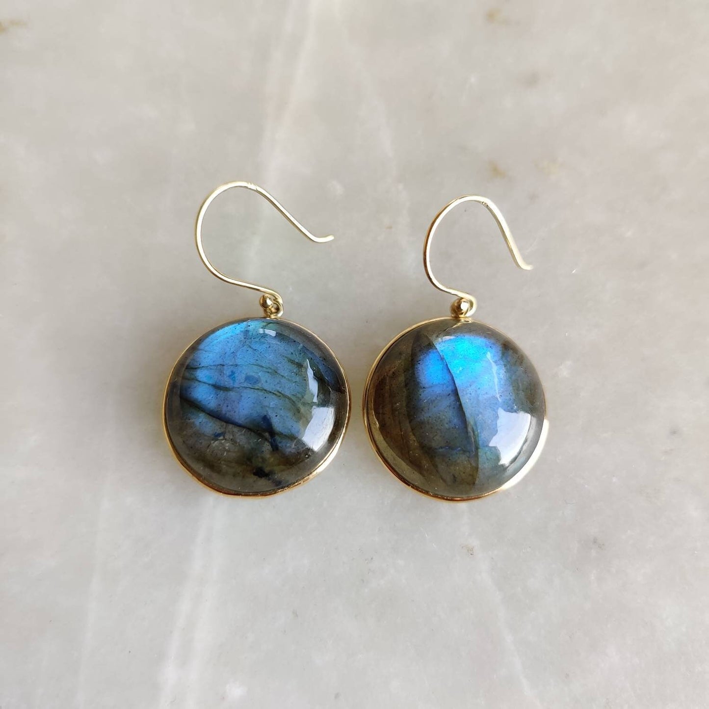 Natural Labradorite Earrings, 14K Solid Yellow Gold Labradorite Earrings, Bezel Earrings, August Birthstone Earrings, Labradorite Jewelry