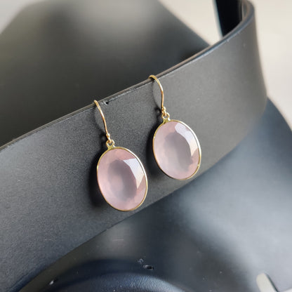 14K Gold Rose Quartz Earrings, Natural Rose Quartz Earring, 14K Solid Yellow Gold Earring, January Birthstone, Drop Earrings, Christmas Gift