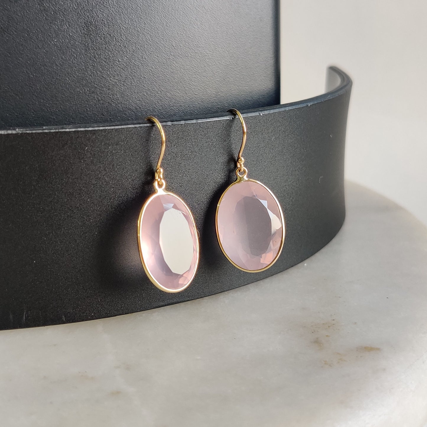 14K Gold Rose Quartz Earrings, Natural Rose Quartz Earring, 14K Solid Yellow Gold Earring, January Birthstone, Drop Earrings, Christmas Gift