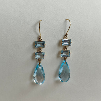 14K Gold Sky Blue Topaz Earrings, Natural Sky BlueTopaz Drop Earrings, 14K Solid Yellow Gold Earrings, December Birthstone, Christmas Gift