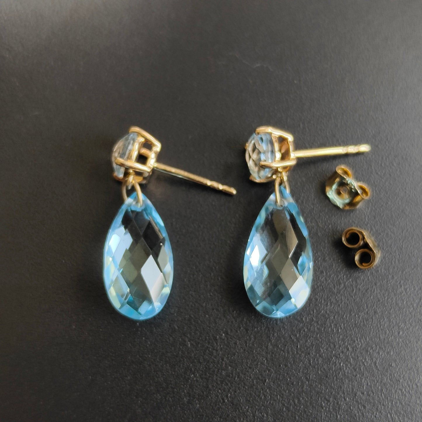 14K Gold Sky Blue Topaz Earrings, Natural Sky Blue Topaz Stud Earrings, 14K Solid Yellow Gold Earrings, December Birthstone, Christmas Gift