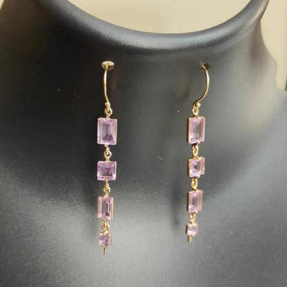 Natural Pink Amethyst Earrings, 14K Solid Yellow Gold Earrings, February Birthstone, Drop  Earrings, Christmas Present, Amethyst Jewelry