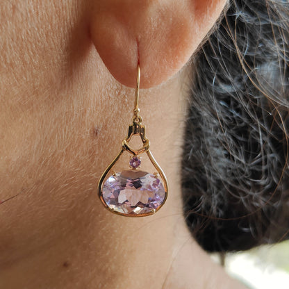 14K Gold Pink Amethyst Earring, Natural Amethyst Earring, 14K Solid Yellow Gold Earrings, February Birthstone, Christmas Present