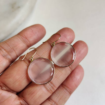 Natural Rose Quartz Earring, 14K Solid Yellow Gold Earring, January Birthstone Earrings, Rose Quartz Jewelry, Christmas Present