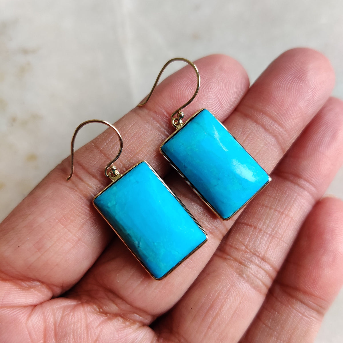 Natural Sleeping Beauty Turquoise 14K Solid Gold Earrings, December Birthstone